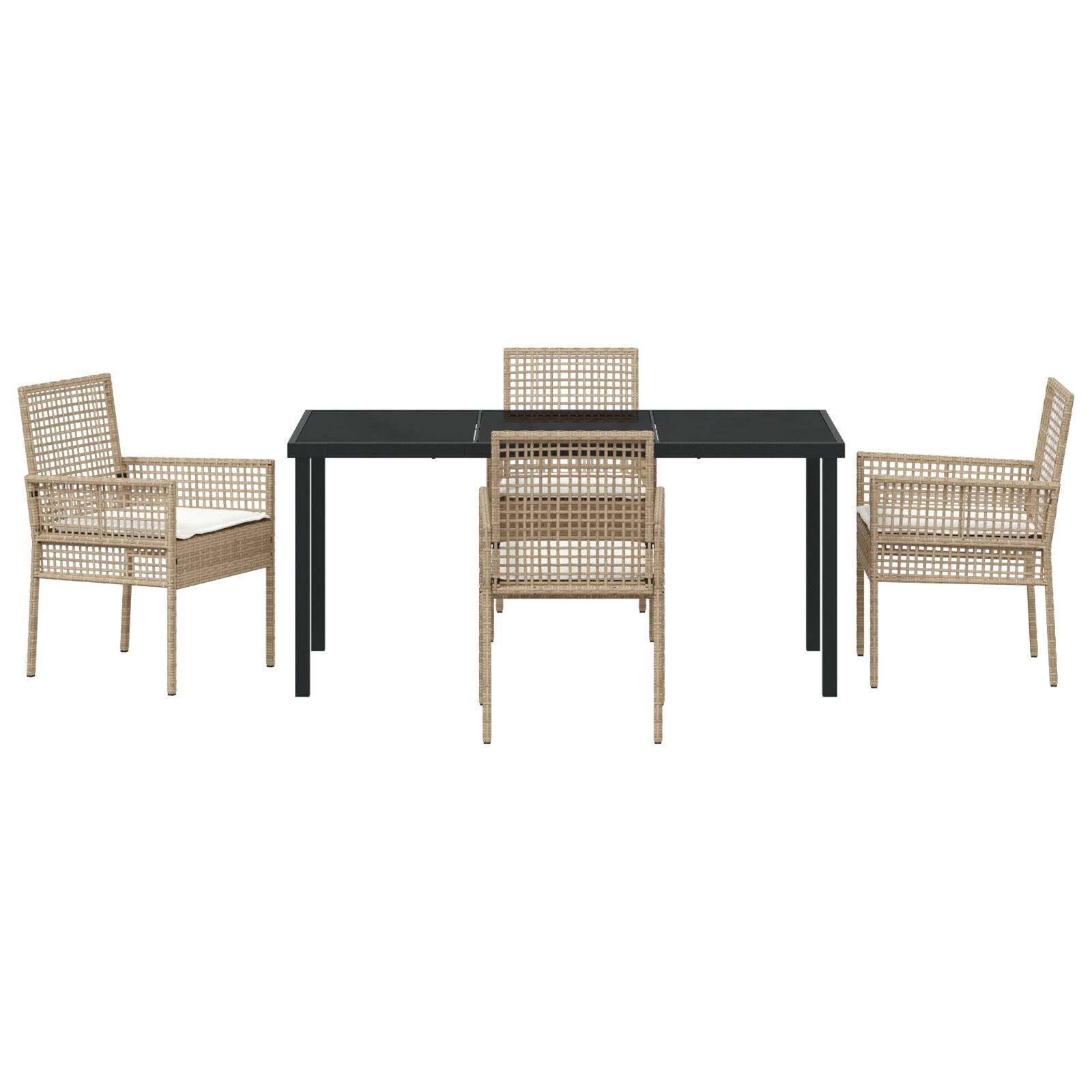 5-Delige Tuin Eettafelset Met Kussens Beige Poly Rattan