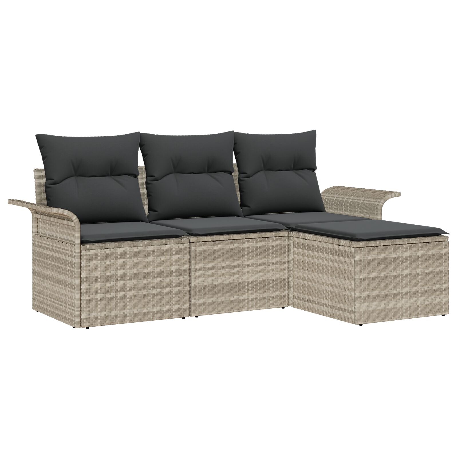 4-Delige Tuinbankset Met Kussens Lichtgrijs Poly Rattan