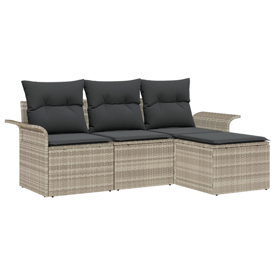 4-Delige Tuinbankset Met Kussens Lichtgrijs Poly Rattan