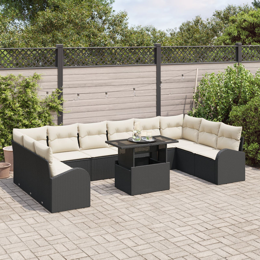 11-Delige Tuin Sofa Set Met Kussens Zwart Poly Riet