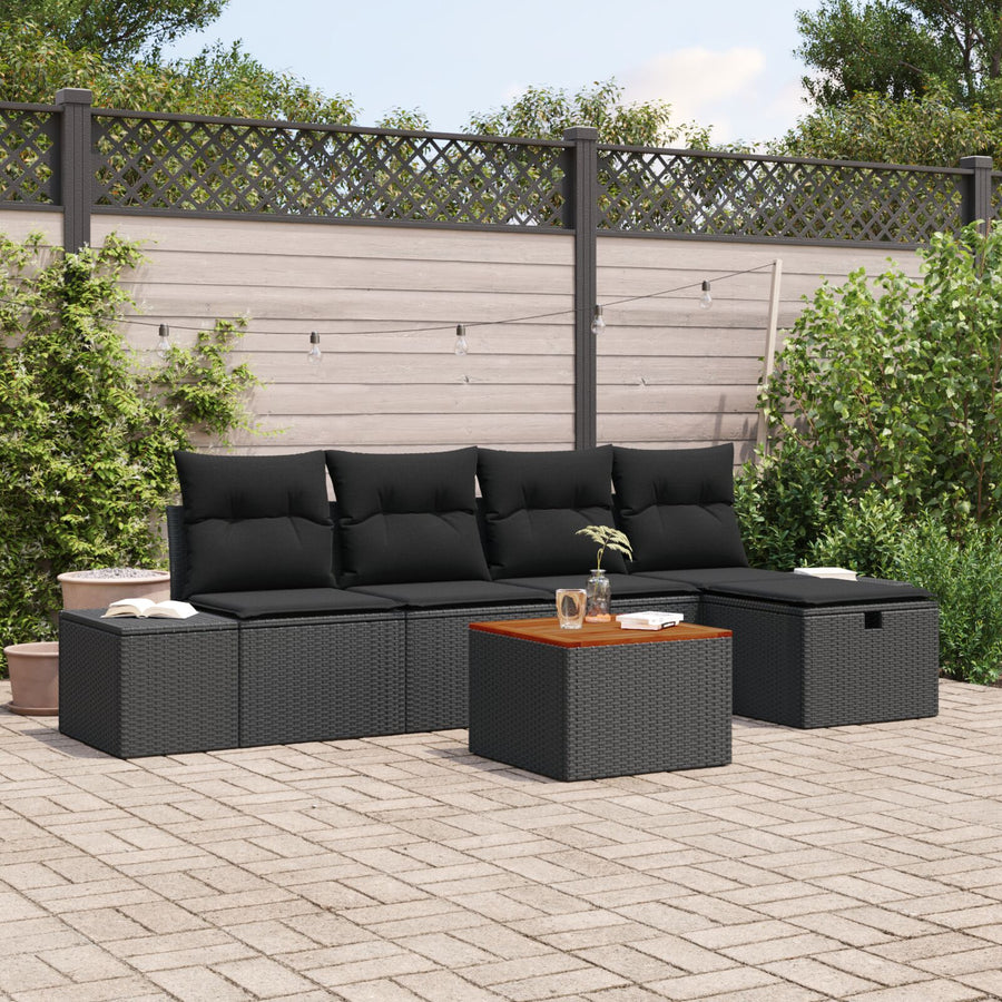 Tuinbank Set Set Van 6 Zwart Synthetisch Rattan, Stof, Staal Wit