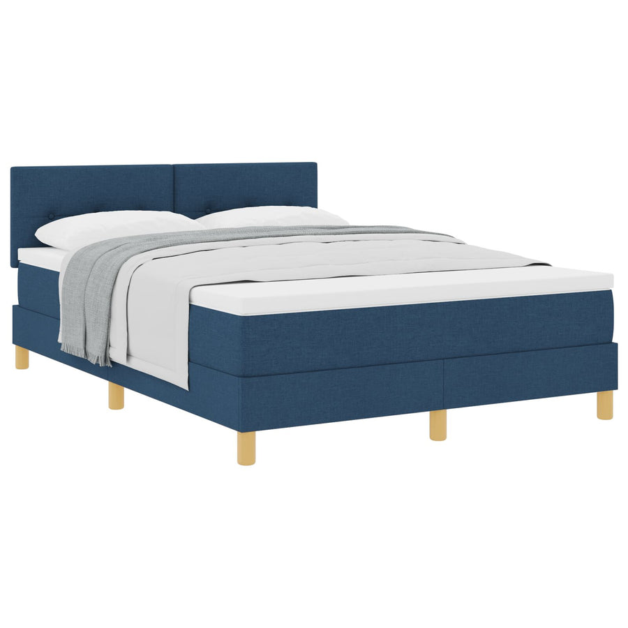 Boxspringbed Met Matras Stof Blauw 140 x 200 cm Knop ge tuft