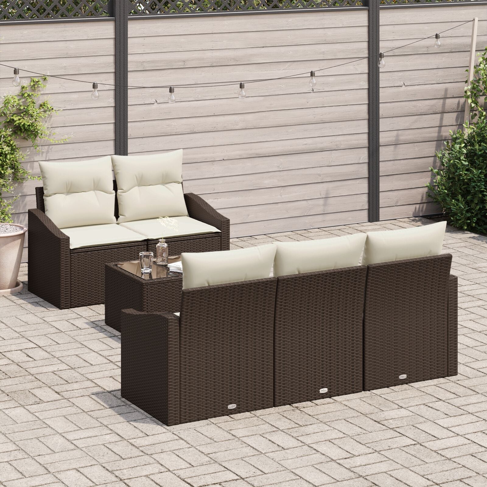 6 Deelige Tuin Sofa Set Met Kussens Bruin Poly Riet Gegalvaniseerd Staal