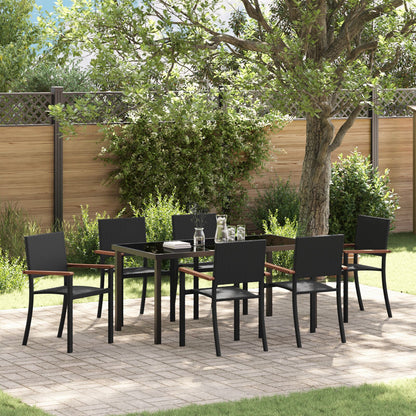 7-Delige Tuin Eetset Zwarte Poly Rattan