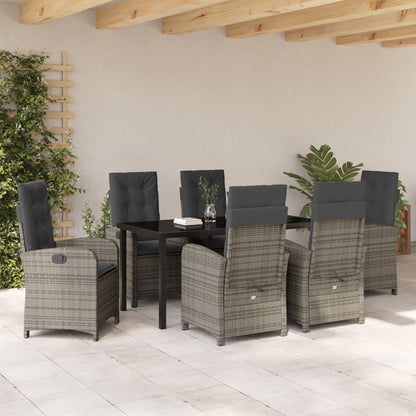 7-Delige Tuin Eetset Met Kussens Grijs Poly Riet