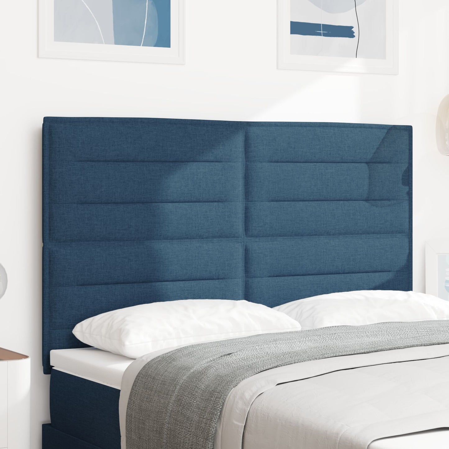 Hoofdbord Lijnen Design Blauw 140 Cm Stof