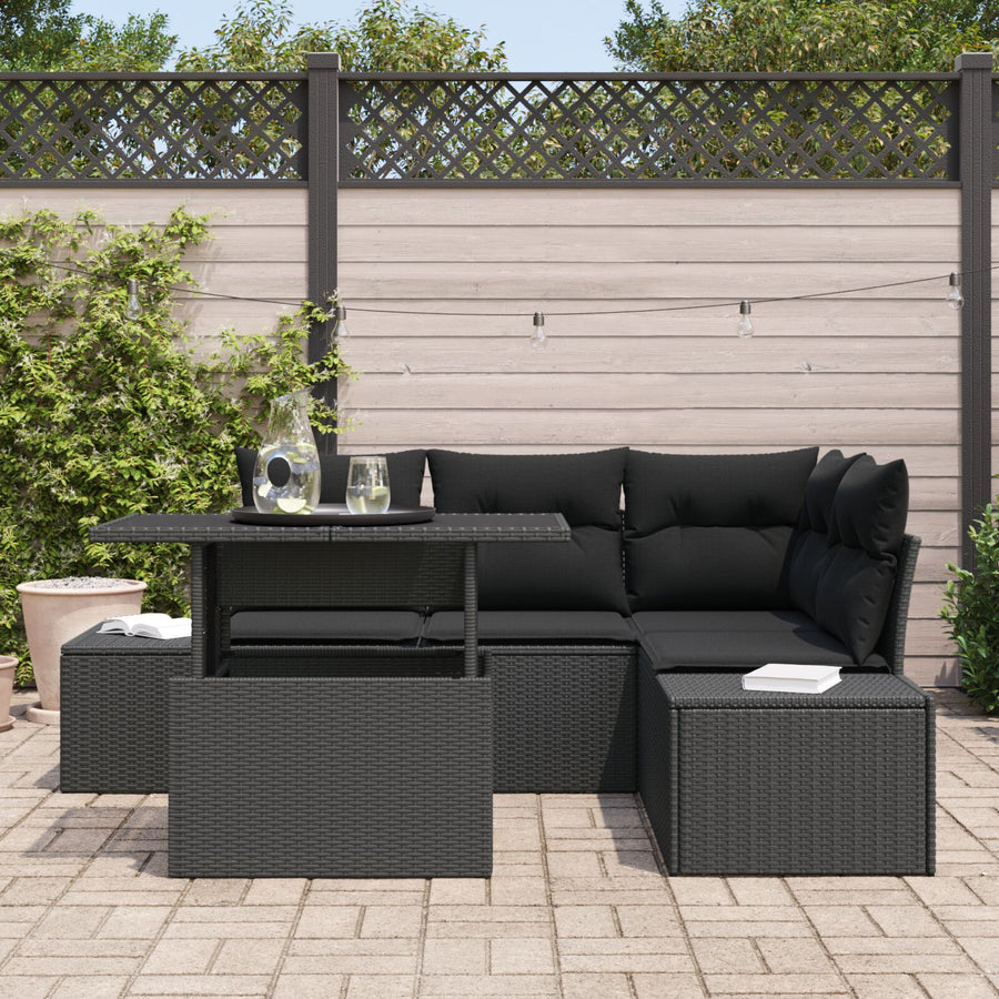 5-Delige Tuin Sofa Set Met Kussens Zwart Poly Rattan