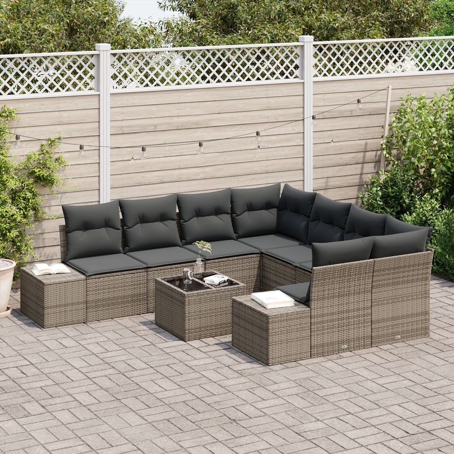9-Delige Tuin Sofa Set Met Kussens Grijs Poly Rattan