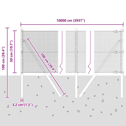 Gegalvaniseerd Draadhek Met 13 Palen 0.5X100 M Gegalvaniseerd Staal Gegalvaniseerd Staal