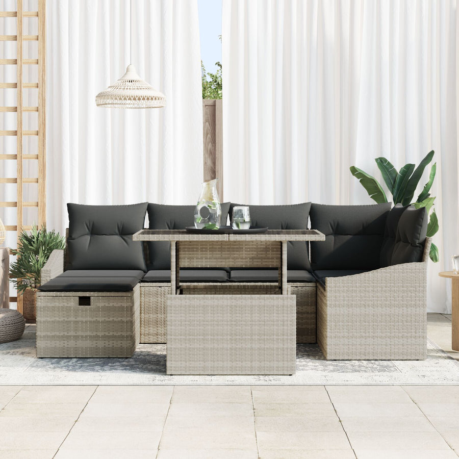 7-Delige Tuinbank Set Met Kussens Lichtgrijs Poly Rattan Wit