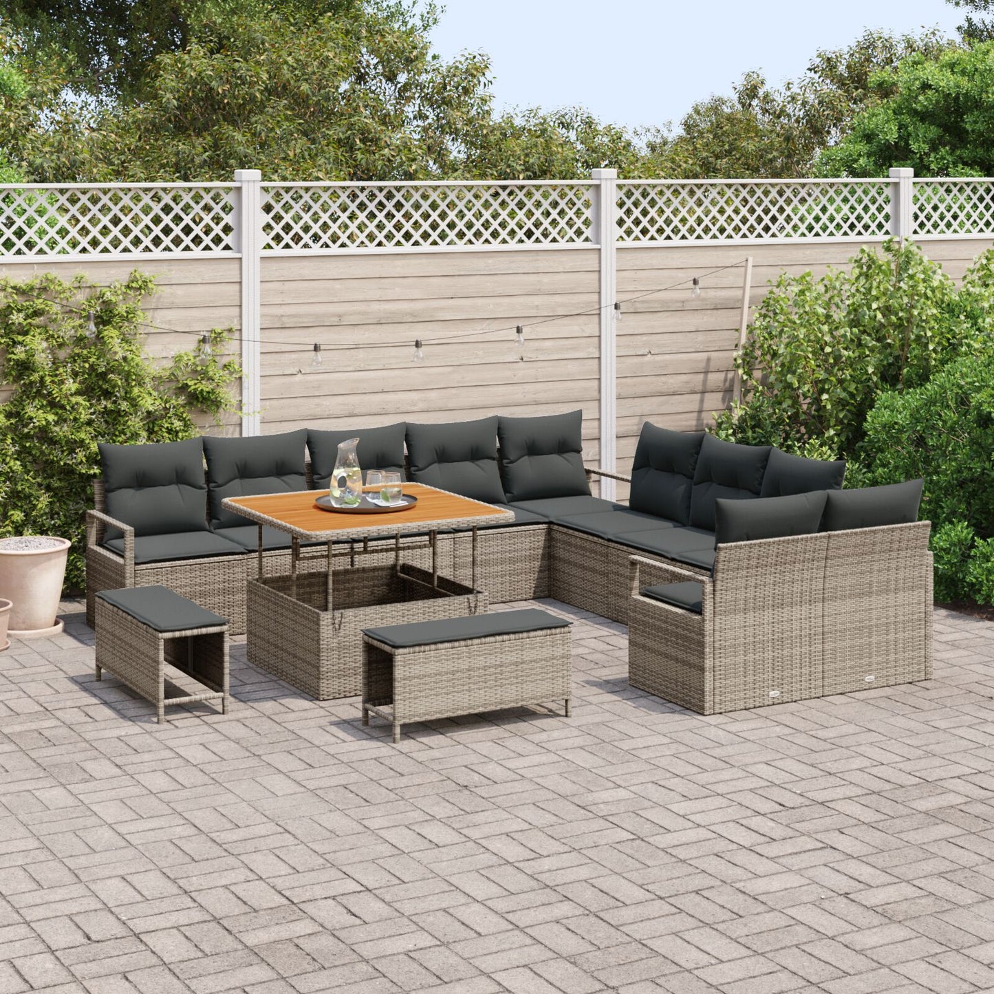 13-Delige Tuinbank Set Met Kussens Grijs Poly Rattan Acacia, 2-Zits Tuinbank Met Opslag & Kussens Grijs Poly Rattan, 3-Delige Tuin Eetset Met Kussens Grijs Poly Rattan Acacia Wit