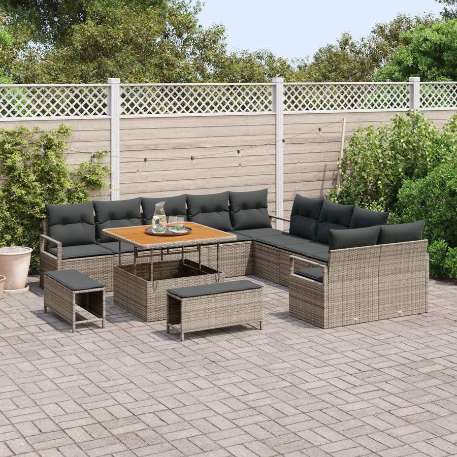 13-Delige Tuinbank Set Met Kussens Grijs Poly Rattan Acacia, 2-Zits Tuinbank Met Opslag & Kussens Grijs Poly Rattan, 3-Delige Tuin Eetset Met Kussens Grijs Poly Rattan Acacia Wit