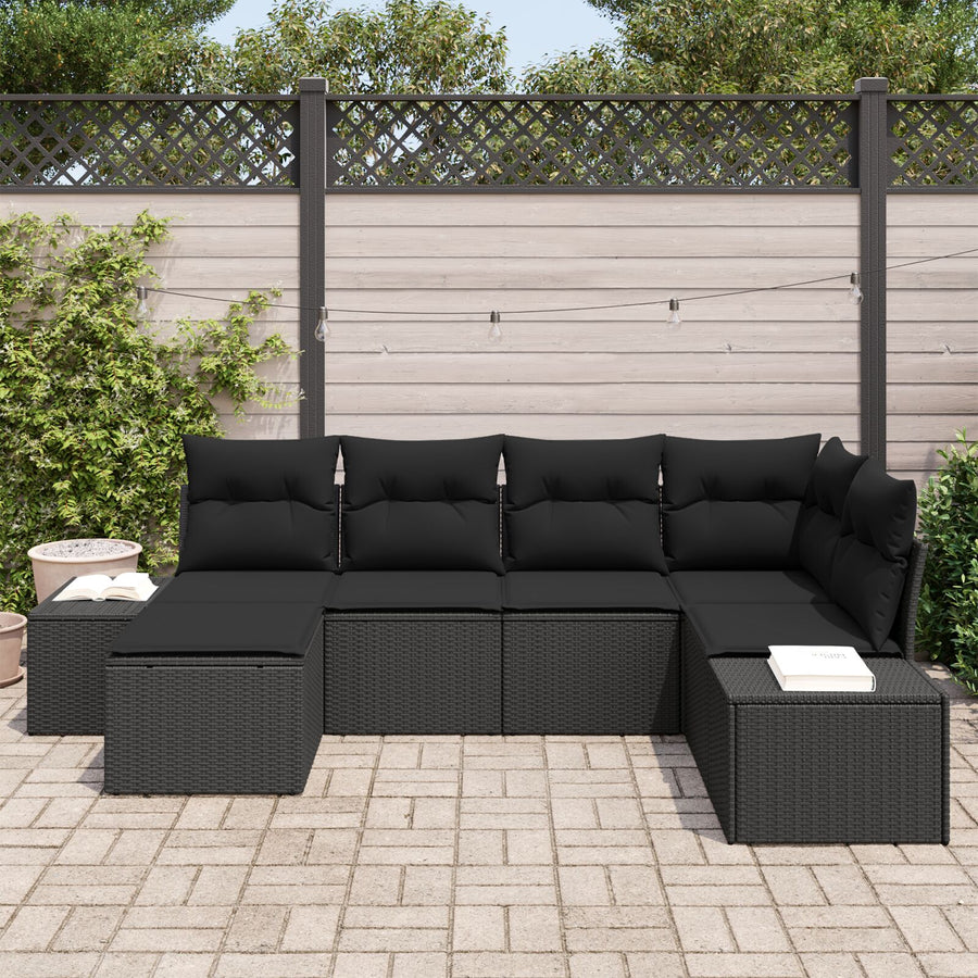 Tuinbank Set Set Van 6 Zwart Rattan, Polyester Tuin Hoekbank