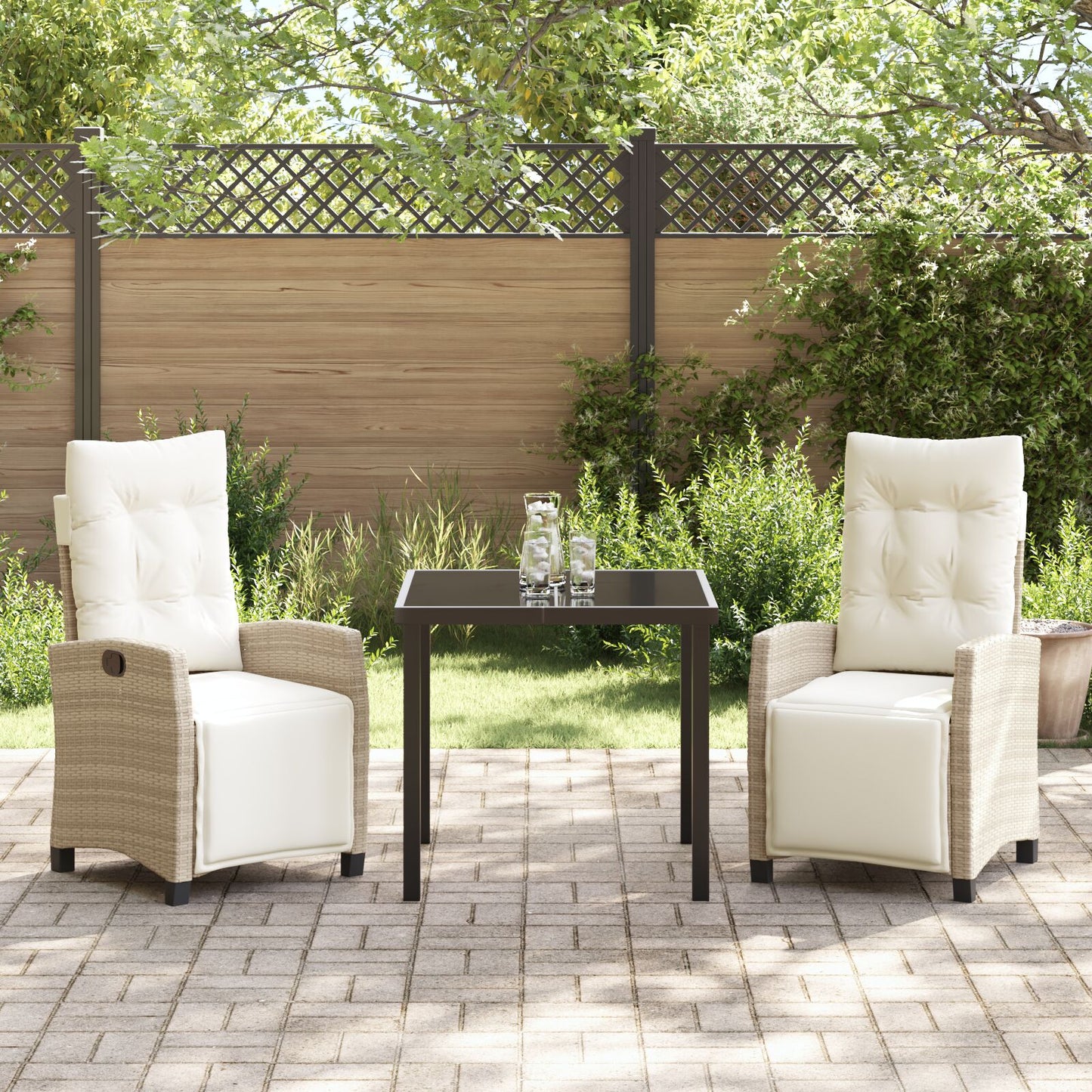 Set Van 2 Beige Pe Rattan 2-Zit Verstelbare Voetensteunen