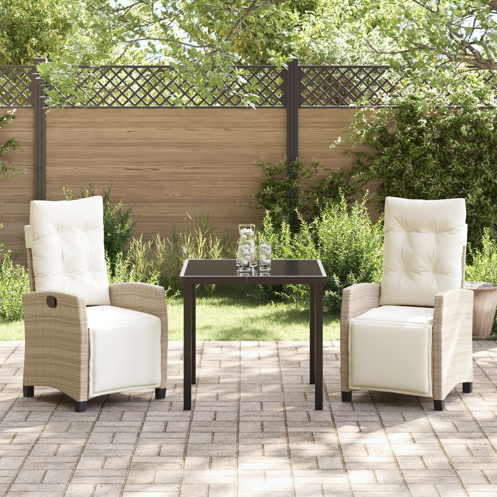 Set Van 2 Beige Pe Rattan 2-Zit Verstelbare Voetensteunen