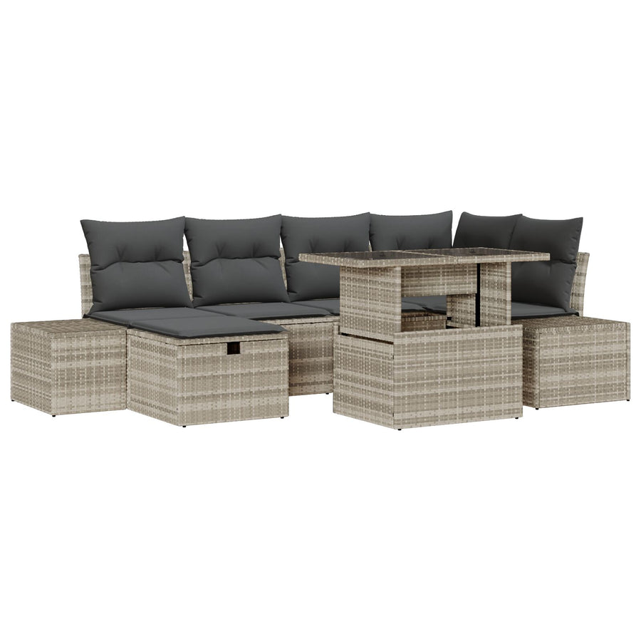 7-Delige Tuin Sofa Set Met Kussens Licht Grijs Poly Rattan Wit