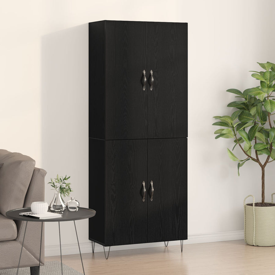 Highboard Zwart Eiken 69,5X34X180 Cm Geengineerd Hout