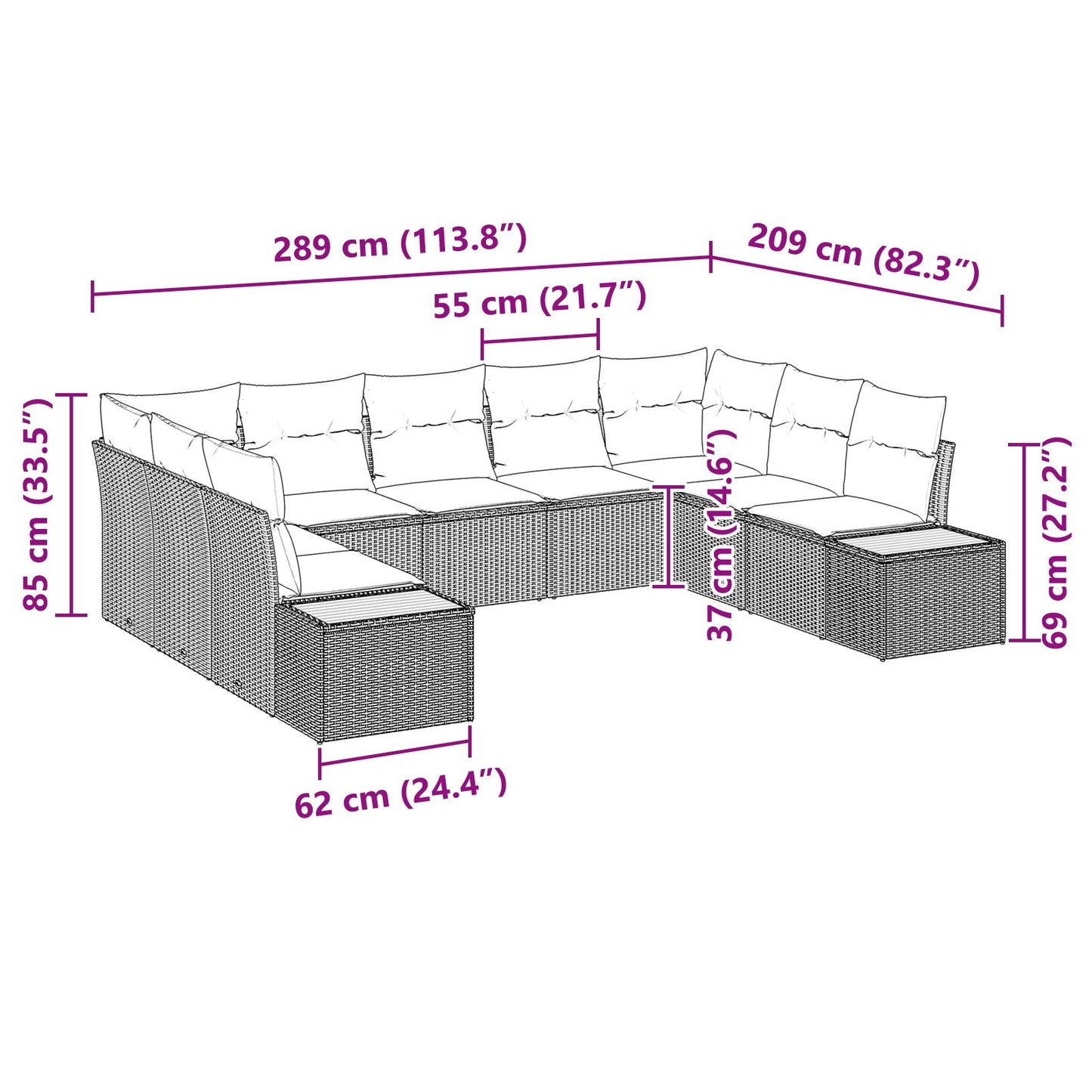 9-Delige Tuin Sofa Set Met Kussens Beige Poly Rattan Acacia