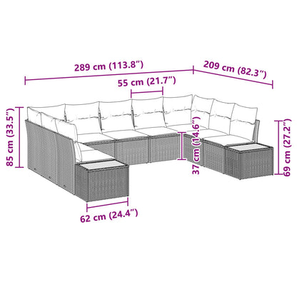 9-Delige Tuin Sofa Set Met Kussens Beige Poly Rattan Acacia