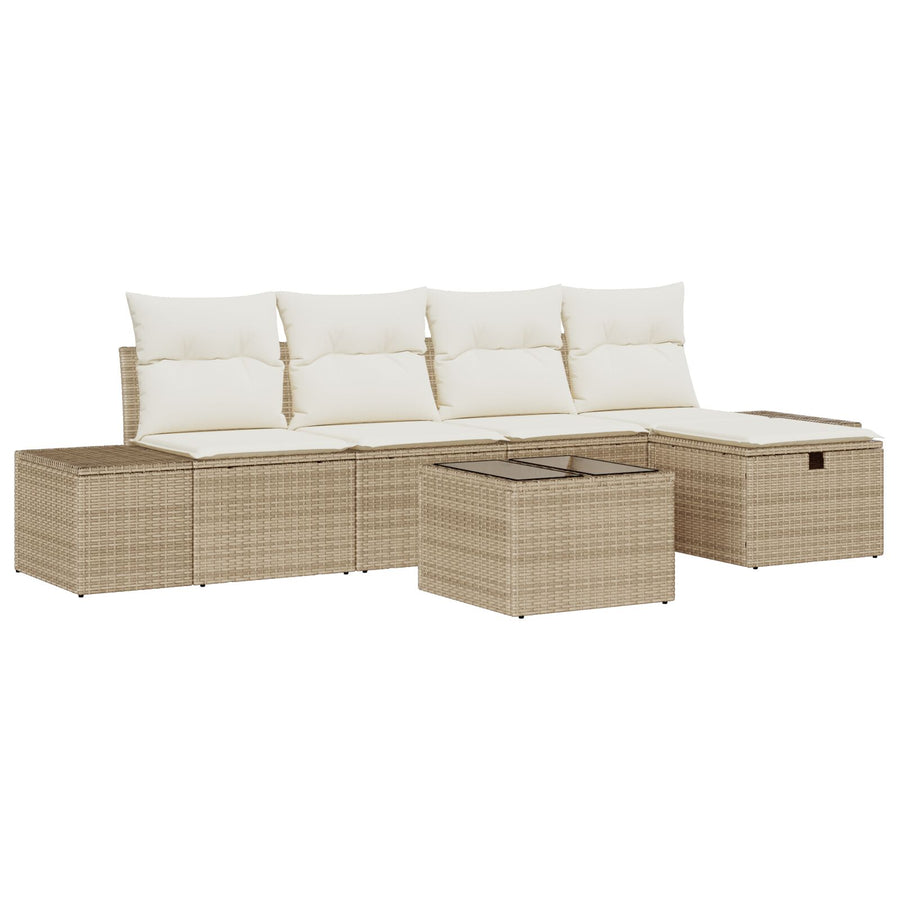 6-Delige Tuin Sofa Set Met Kussens Beige Poly Rattan Wit