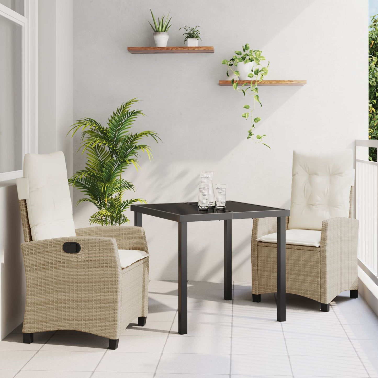 3-Delige Tuin Eetset Met Kussens Beige Poly Rattan