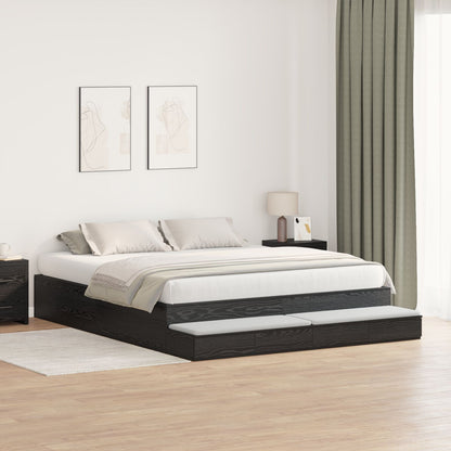 Opbergbedframe Zwart Eiken Bewerkt Hout 236,5 X 200 X 31,5 Cm Artisanaal Eiken