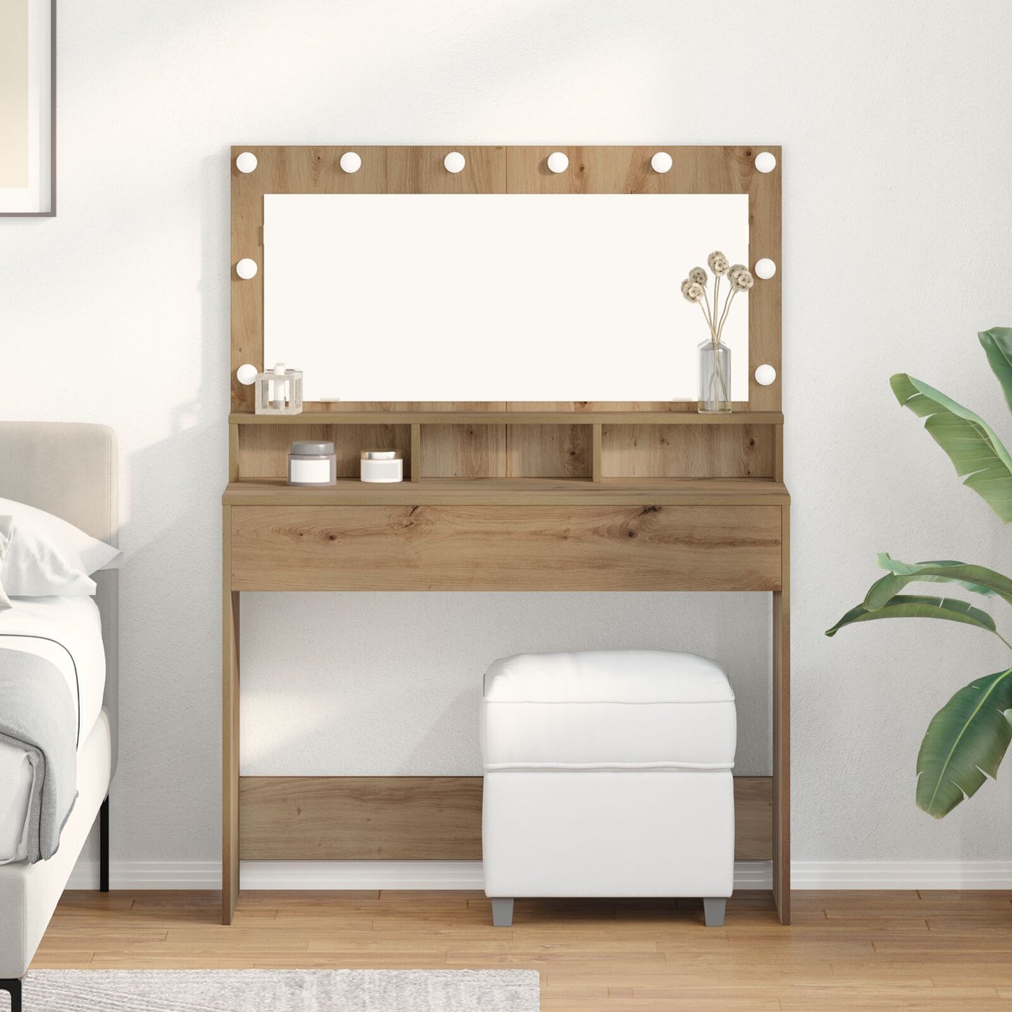 Make-Up Tafel Met Led Lichten In , Ambachtelijk eiken 100 x 41 x 135 cm