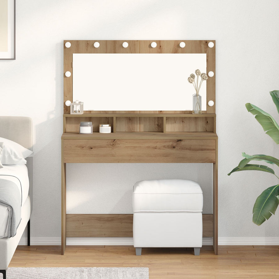 Make-Up Tafel Met Led Lichten In , Ambachtelijk eiken 100 x 41 x 135 cm