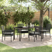 5-Delige Tuin Eettafel Set Met Kussens Zwarte Poly Rattan