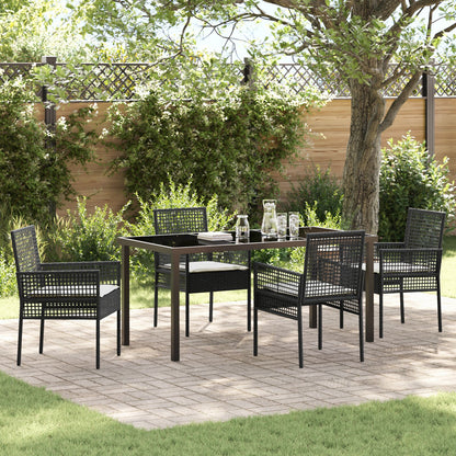 5-Delige Tuin Eettafel Set Met Kussens Zwarte Poly Rattan