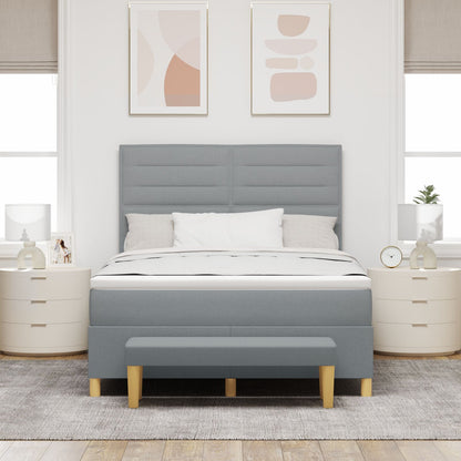 Boxspringbed Met Matras & Bank Stof Lichtgrijs 140 x 190 cm Lijnen ontwerp