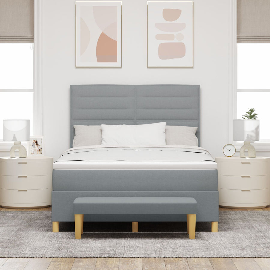Boxspringbed Met Matras & Bank Stof Lichtgrijs 140 x 190 cm Lijnen ontwerp