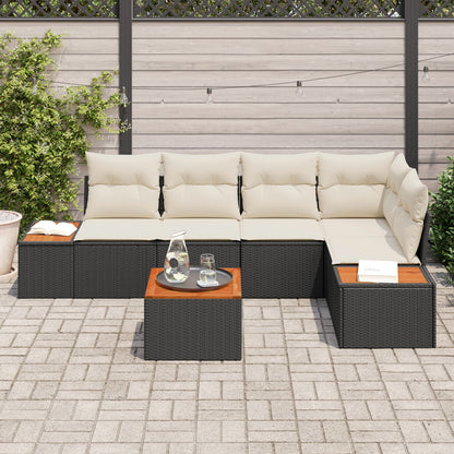 6-Delig Tuin Sofa Set Met Kussens Zwart Poly Rattan Acacia