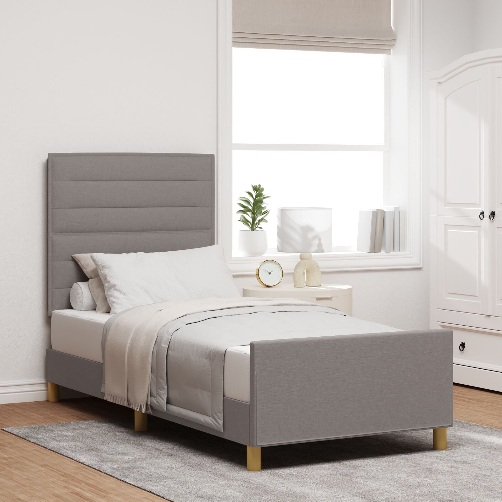Bedframe In Taupe, 80X200 Cm, Stoffen Crème