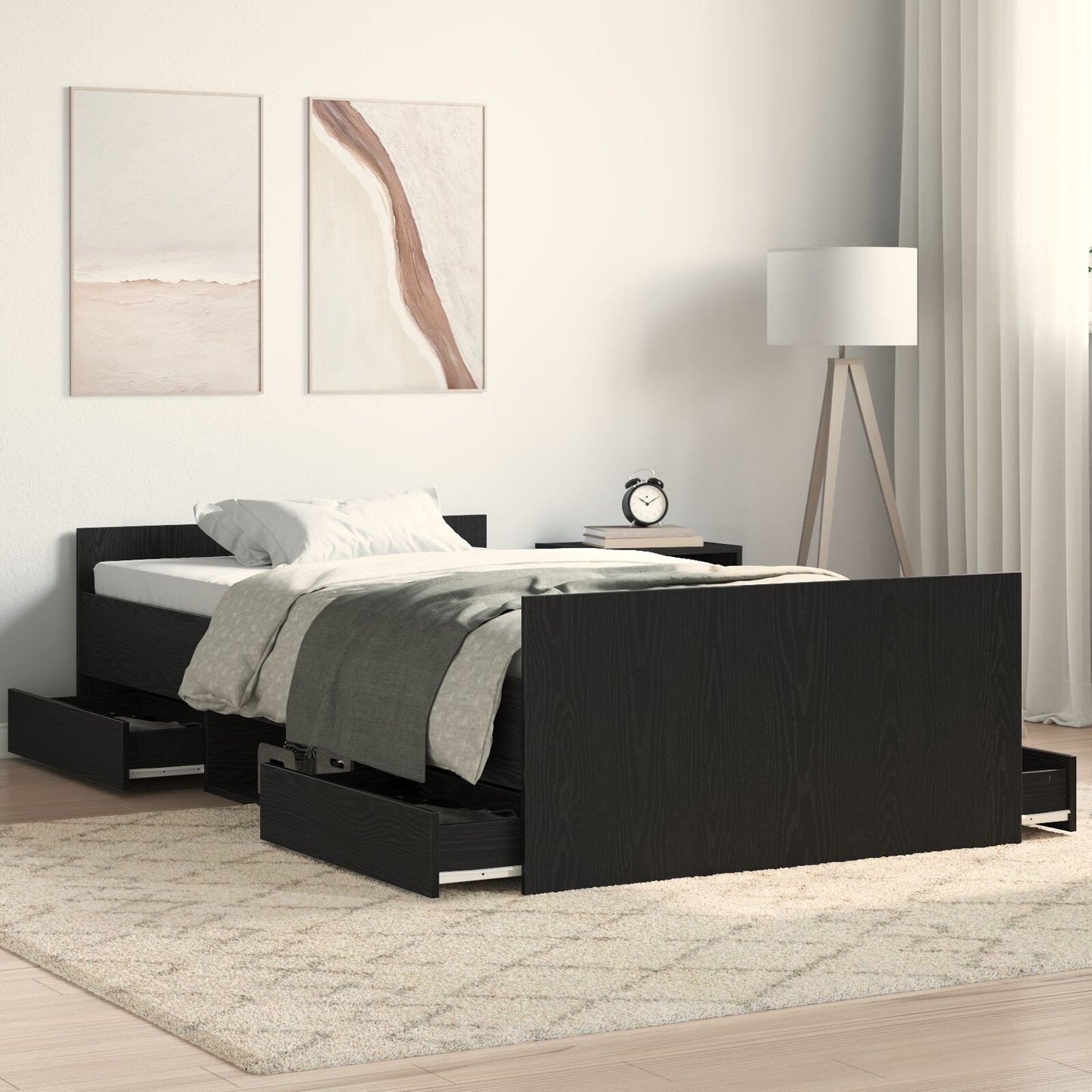 Bedframe Zonder Matras Zwart Eiken 90X200 Cm Bewerkt Hout
