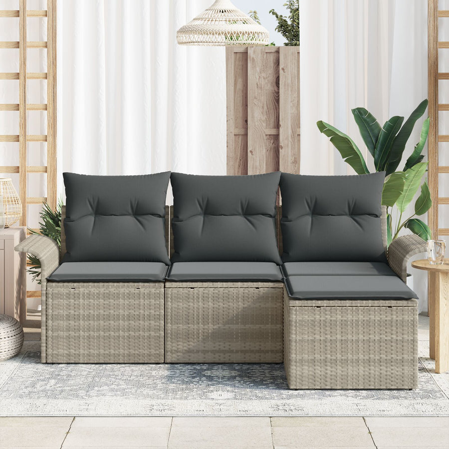 4-Delige Tuinbankset Met Kussens Lichtgrijs Poly Rattan