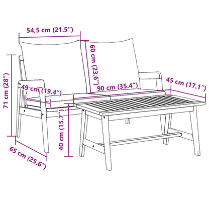 2-Delige Bistroset Met Kussens - Van Massief Acaciahout Anthraciet Tafel + bank