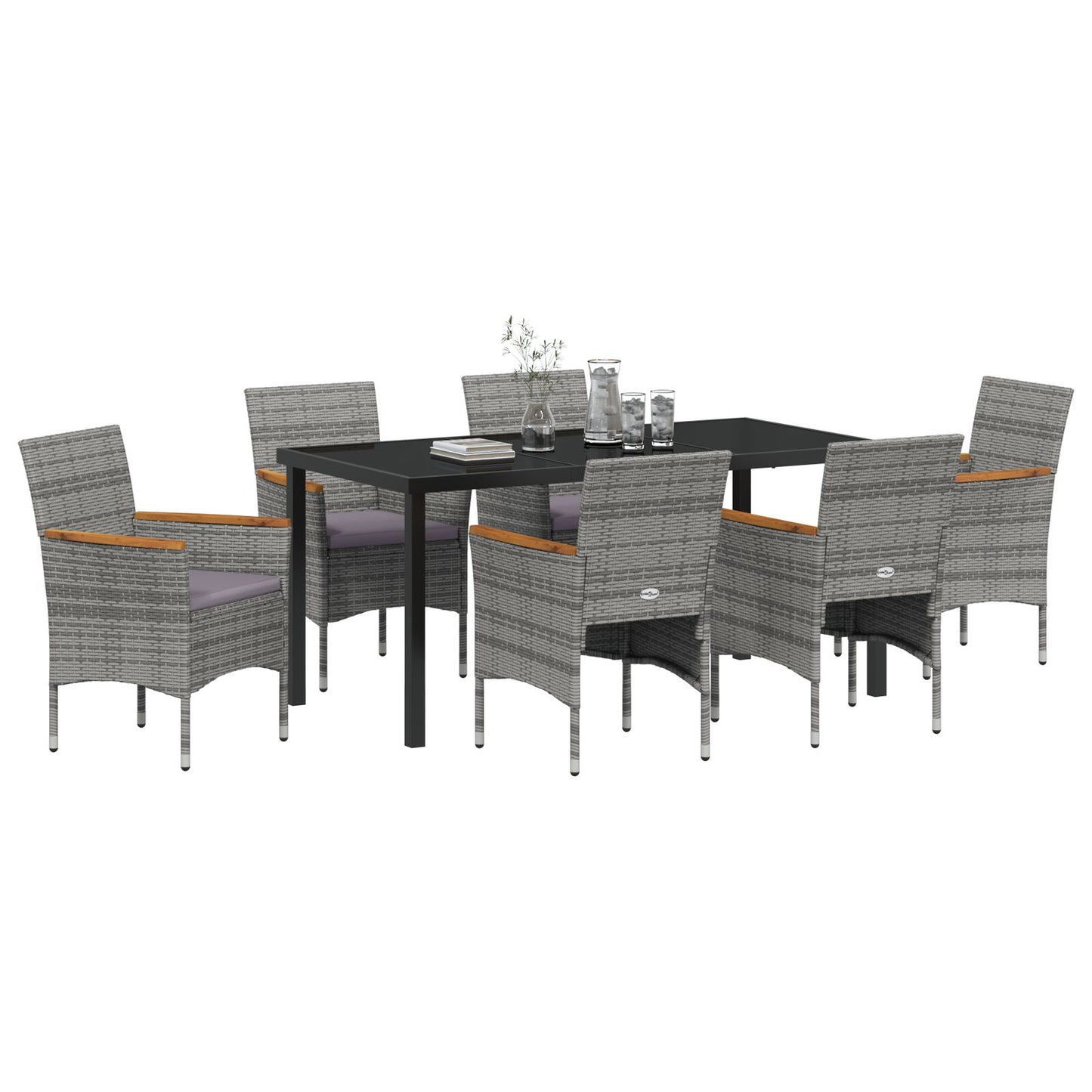 7-Delige Tuin Eetset Grijs Poly Rattan