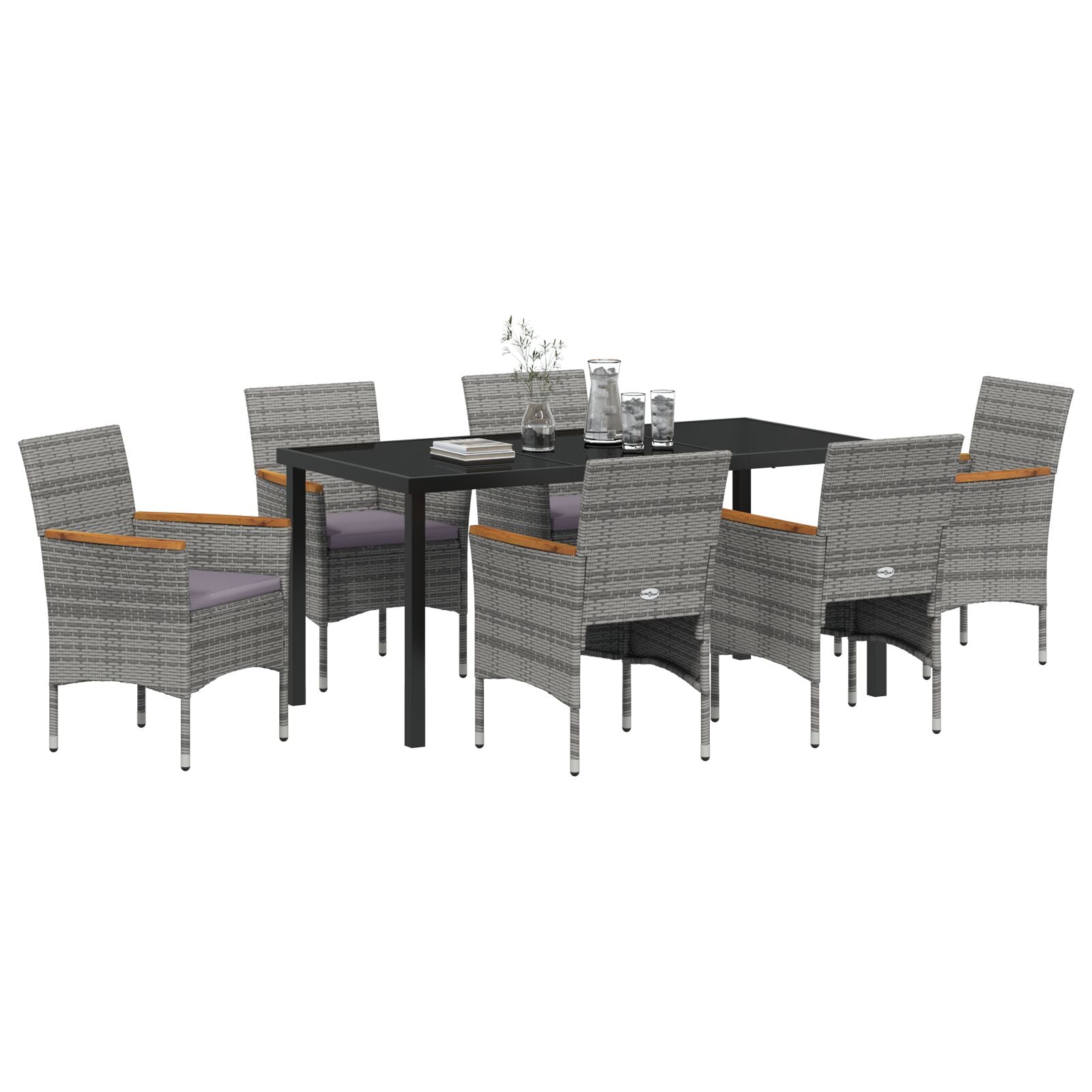7-Delige Tuin Eetset Grijs Poly Rattan
