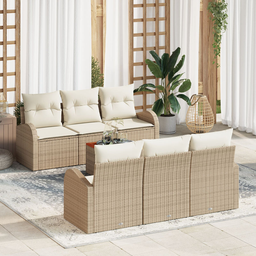 7-Delige Tuin Sofa Set Met Kussens Beige Poly Rattan Acacia