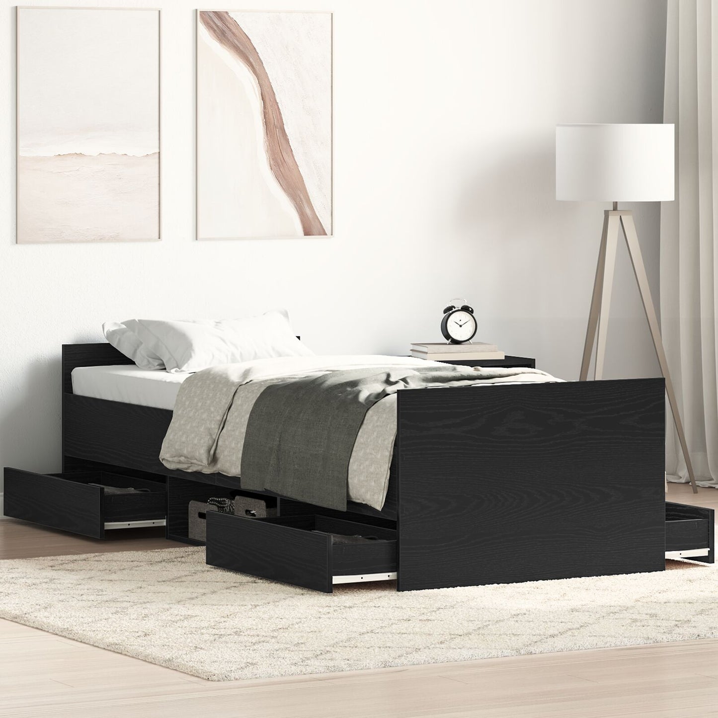 Bedframe Zonder Matras Zwart Eiken 75X190 Cm Bewerkt Hout