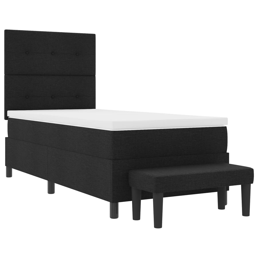 Boxspring Bed Met Matras & Bank Stof Zwart 80 x 200 cm Knoop gestoffeerd