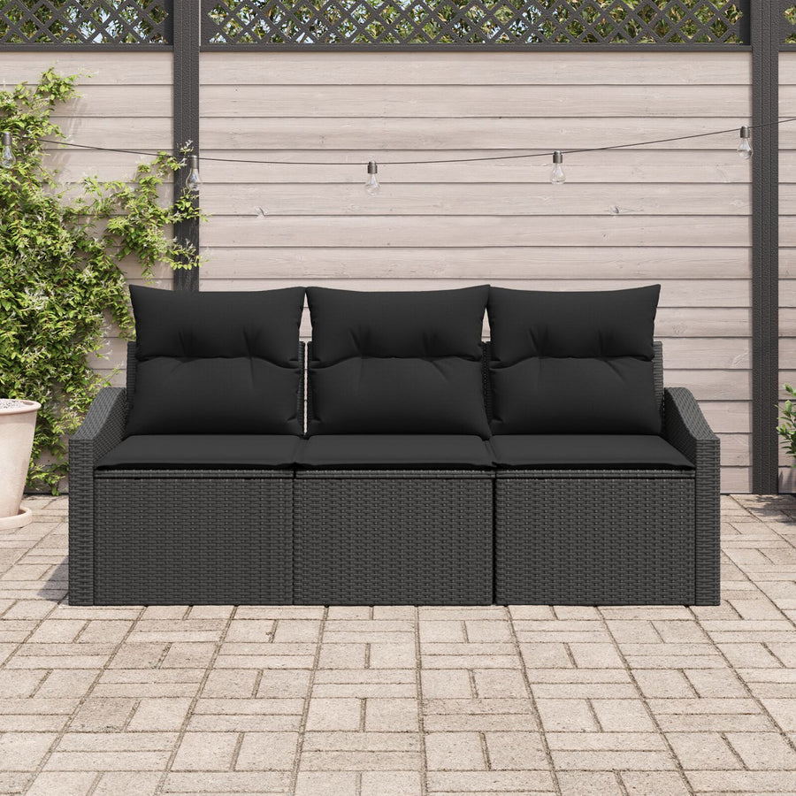 Tuin Sofa Set Set Van 3 Zwart Rattan, Stof Buitensofa Gegalvaniseerd Staal
