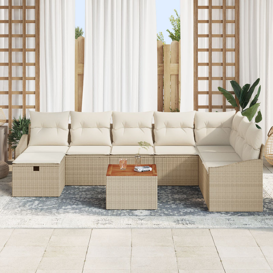 9-Delige Tuin Sofa Set Met Kussens Beige Poly Rattan