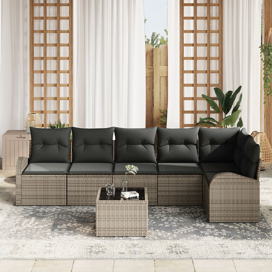6 Delige Tuin Sofa Set Met Kussens Zwart Poly Rattan Grijs met tafel