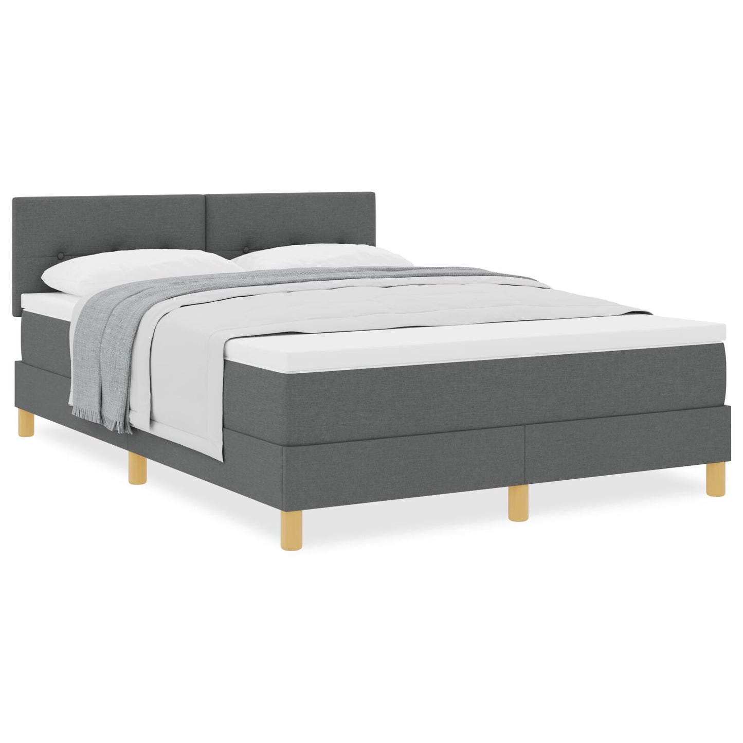 Boxspringbed Met Matras Stof Donkergrijs 160 x 200 cm Knoop-geplooid