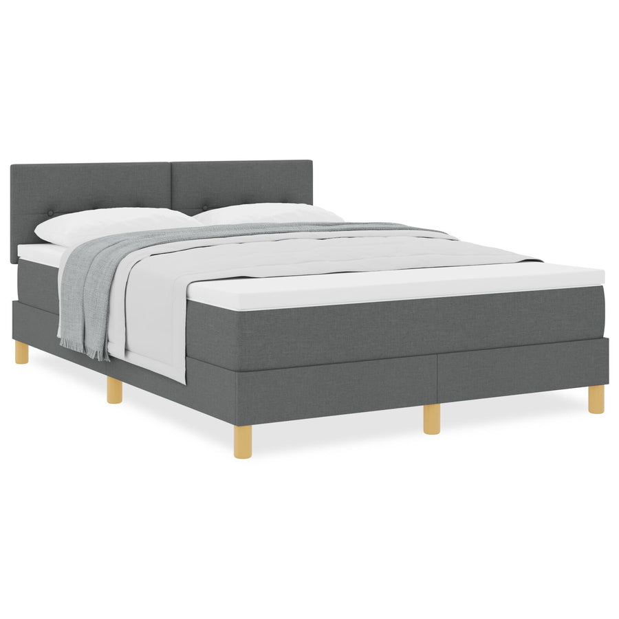 Boxspringbed Met Matras Stof Donkergrijs 160 x 200 cm Knoop-geplooid