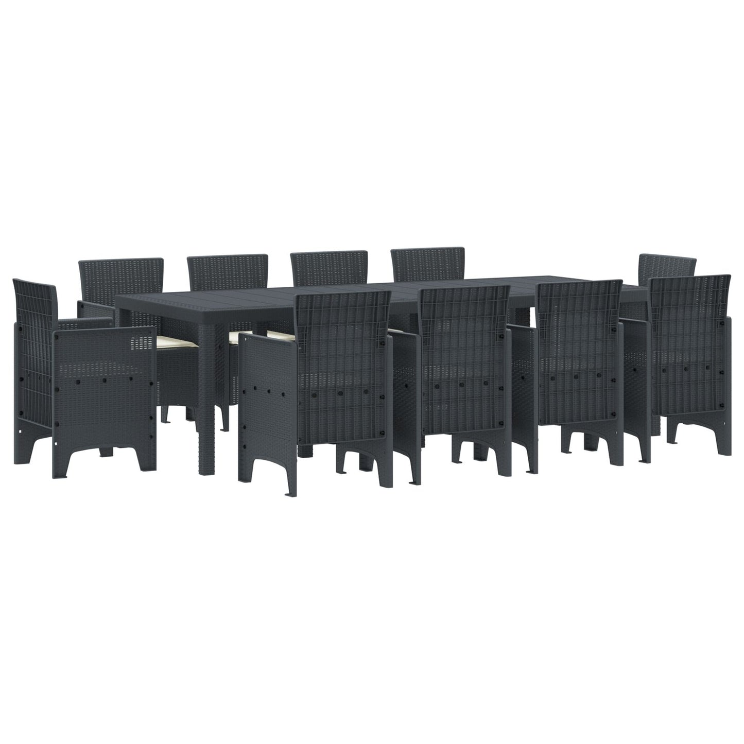 11-Delige Tuin Eetset Met Kussens Antraciet Poly Rattan
