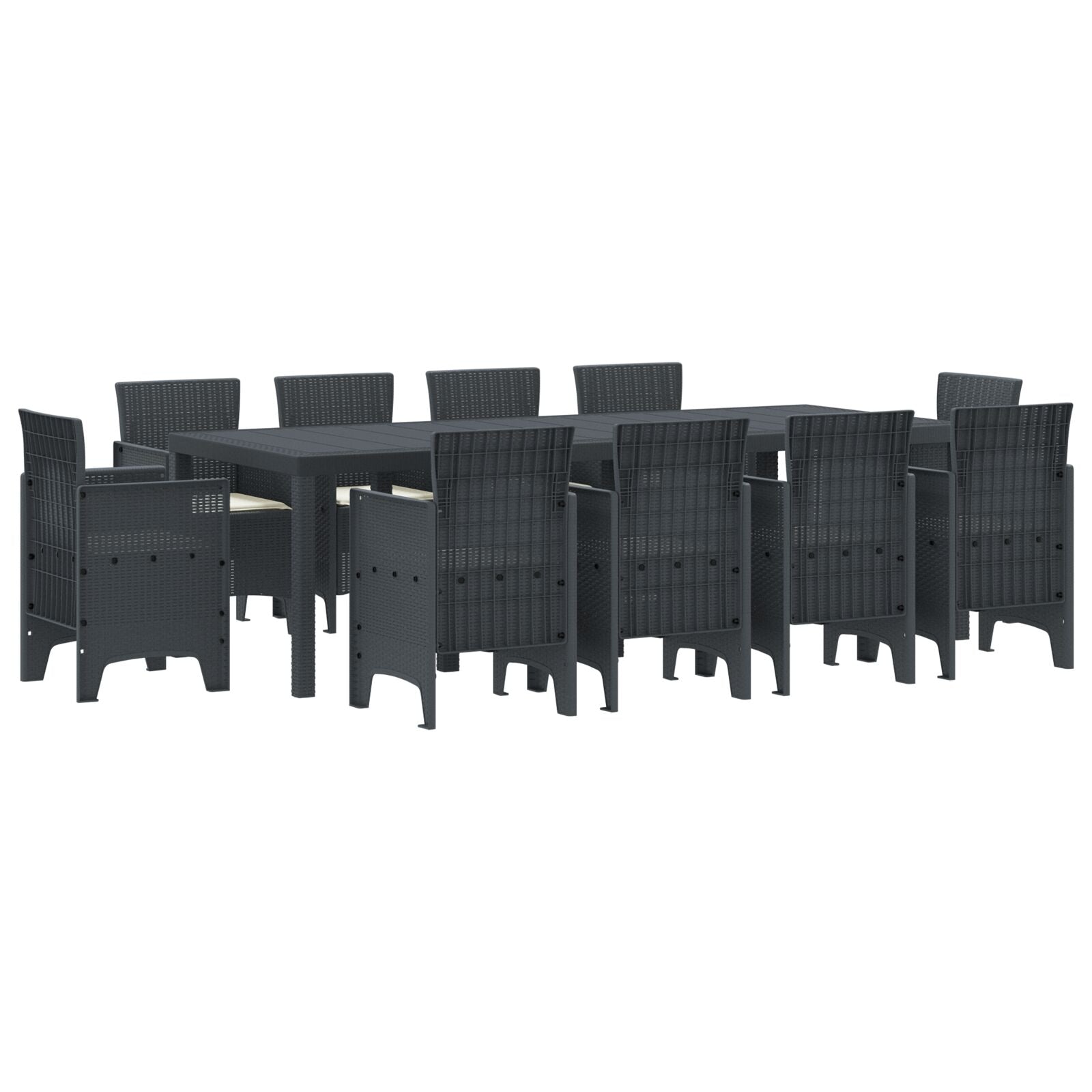 11-Delige Tuin Eetset Met Kussens Antraciet Poly Rattan