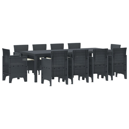 11-Delige Tuin Eetset Met Kussens Antraciet Poly Rattan